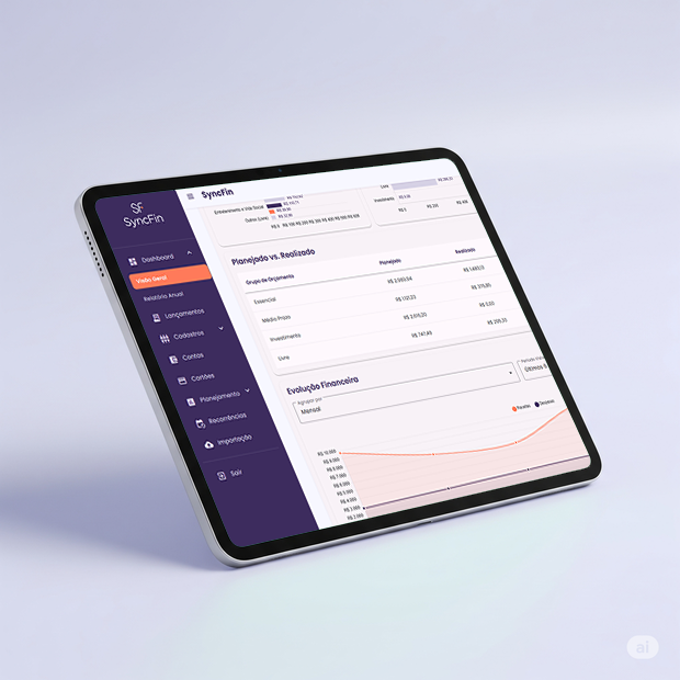 Visualização do dashboard SyncFin em um dispositivo